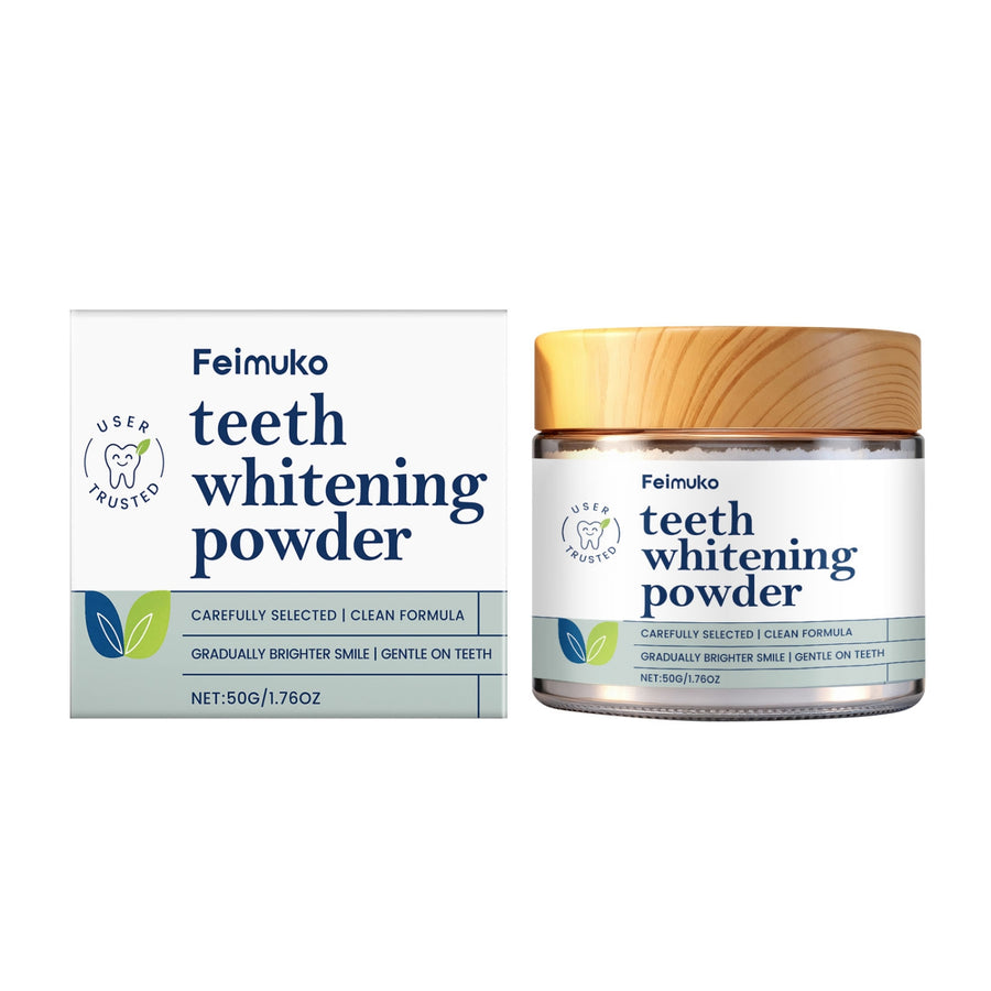 Original Feimuko tooth powder jar and box sold by SipLume
